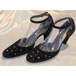 Gianni Bini GB Women's Black Suede Studded Heels Ankle Strap Size 9.5M
